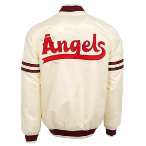 Custom Cream <b>White</b> Satin Varsity <b>Jacket</b> <b>Men</b> Red Contrast Trim Bomber <b>Jacket</b> Wholesale Letterman Baseball Uniform - Product Image 2