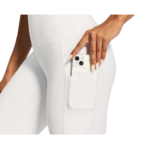 Leggings de yoga taille haute sans coutures avec poches, longueur intégrale, blanc, en Spandex et Nylon, pour femme, tenue de sport - Product Image 3
