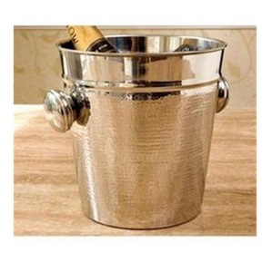 Seau à glace pour champagne en acier inoxydable martelé - Refroidisseur à vin artisanal avec poignées décoratives - Argent poli élégant - Product Image 3