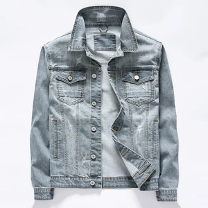 High Quality Men <b>Denim</b> <b>Jacket</b> <b>Custom</b> made anti wrinkle breathable Turn-down Collar Regular Fit Spring Wear Men's <b>Jacket</b> - Product Image 3