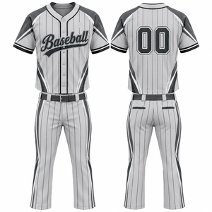 Conjunto de Uniforme de Béisbol Personalizado con Rayas, 100% Poliéster, Manga Corta, Absorbe la Humedad, Corte Regular para Hombre Adulto, Impresión por Serigrafía - Product Image 1
