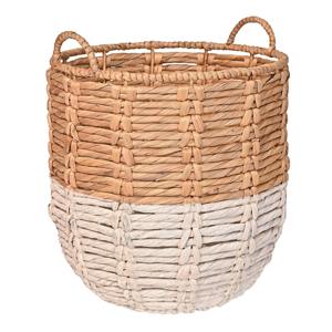 <b>Basket</b> of water hyacinth dyed <b>white</b> on the bottom half Handmade <b>Storage</b> <b>Basket</b> Wholesale eco-friendly Made in Vietnam - Product Image 1