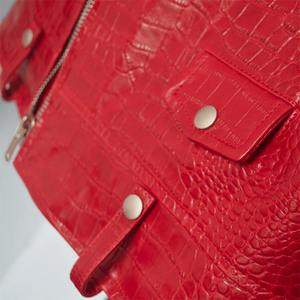 Men's Red PU Leather Moto <b>Jacket</b> Embossed Crocodile Pattern Zipper Closure Turn-down Collar <b>Slim</b> <b>Fit</b> Autumn Wear - Product Image 4