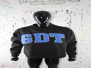 GDT BLACK <b>Mock</b> <b>Neck</b> Sweatshirt 100% Navy Blue Applique Embroidery wide <b>neck</b> Sweatshirt Finer Threads - Product Image 2