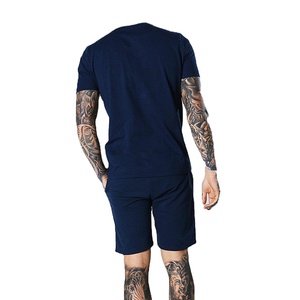 Respirant été hommes ensemble court vêtements de sport à manches courtes T-Shirt et short deux pièces ensemble unisexe coton décontracté - Product Image 2