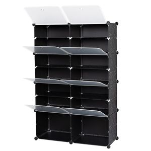 Portascarpe portatile nero a 7 livelli Organizer 28 paia di capacità 14 griglie a torre ripiano portaoggetti con tacchi espandibili - Product Image 4
