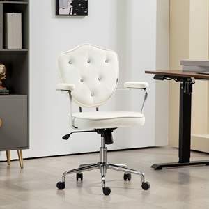 Cute <b>Cream</b> White <b>Office</b> <b>Chair</b> for Women Swivel Vanity Task <b>Chair</b> with Adjustable Height & Soft Velvet Fabric for Girls - Product Image 2