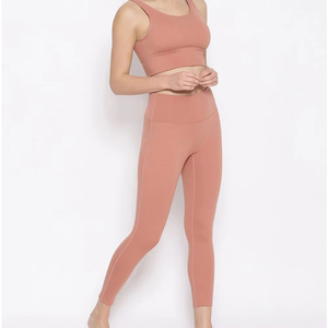 Women Yoga Set Seamless <b>Crop</b> <b>Top</b> High Waist Full Length Leggings Solid Color Racerback Sleeveless Sportswear 2 Piece Set - Product Image 2