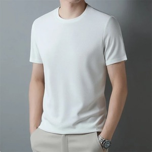 T-shirt à manches courtes pour homme, orange, coupe ajustée, tricoté, col rond, style décontracté, longueur normale - Product Image 4