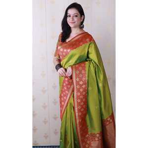 Sari en soie verte douce Banarasi ondulé Elite Weaves avec Zari unique tissé, idéal pour les soirées et le Mehendi, infroissable, toutes saisons, pour femme - Product Image 3