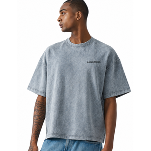 T-shirt Homme Oversize Col Rond Épaules Tombantes Manches Courtes Amples Coupe Boxy Effet Délavé Décontracté Streetwear Coton Personnalisé Vente en Gros - Product Image 1