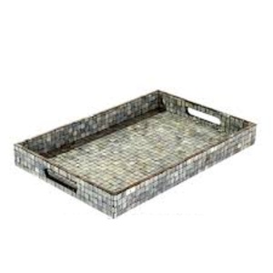 Plateau de service rectangulaire de luxe en nacre avec poignées, plateau décoratif en mosaïque de coquillages naturels pour la décoration de la maison et des hôtels - Product Image 1