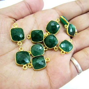 Dyed <b>Emerald</b> <b>Cushion</b> Shape Square 10mm Briolette Connectors Double Loop <b>Emerald</b> Bezel Jewelry Making Connectors - Product Image 4