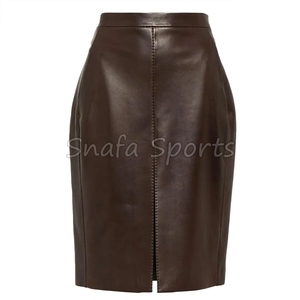 En gros, Nouvelle jupe longue crayon fendue en cuir de mouton véritable taille haute sexy pour femme, collection automne-printemps - Product Image 5