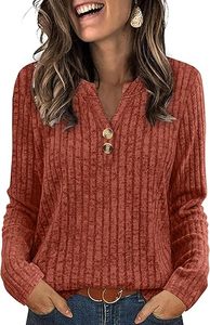 Pulls légers pour femmes, chemises à manches longues, hauts à col en V avec boutons, tenues d'automne 2026 - Product Image 1
