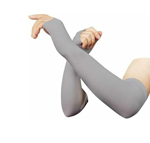 Manchons de cyclisme anti-UV unisexe pour adulte en Spandex et Polyester, sans couture, couleur unie Beige, Noir, Bleu clair - Product Image 4