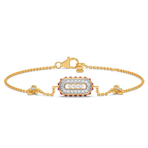 Bracelet en diamants à maillons ovales avec accents roses, chaîne en or jaune et design géométrique à centre ouvert - Product Image 2