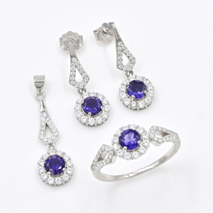Trendy <b>Sterling</b> <b>Silver</b> Natural Iolite Jewelry <b>Set</b> 925 <b>Silver</b> Pendant Ring & <b>Earrings</b> with Round Iolite Gemstone Fine Jewelry - Product Image 1
