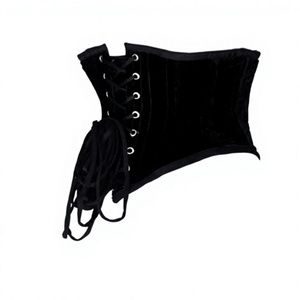 Women Black Velvet <b>Waist</b> <b>Cincher</b> <b>Corset</b> Firm Control Shapewear Hook-and-Eye Design Breathable Adult Size Standard Steel Boned - Product Image 2