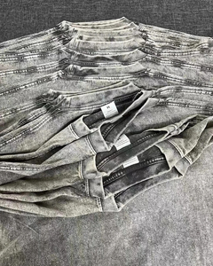 T-shirt Homme Vintage Uni Personnalisable avec Logo, Effet Délavé Acide, Respirant, Style Urbain - Product Image 3