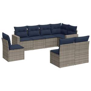 Set di divani da giardino in polyrattan grigio da 8 pezzi con cuscini, elegante collezione di mobili da esterno - Product Image 2