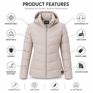 Custom <b>Womens</b> Hooded Puffer <b>Jacket</b> <b>Lightweight</b> <b>Quilted</b> Winter Coat OEM ODM Private Label Wholesale Outerwear Manufacturer - Product Image 3