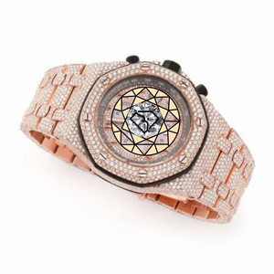 Reloj de Lujo para Hombre, Estilo Hip Hop, de Acero Inoxidable con Incrustaciones de Moissanita en Oro Rosa, Cronógrafo con Movimiento de Cuarzo, 46 mm - Product Image 2