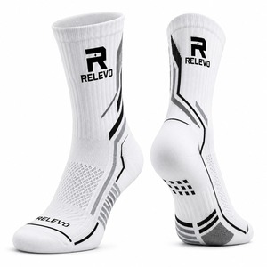 Relevo <b>Men's</b> Crew <b>Socks</b> <b>White</b> Geometric Pattern Breathable Knitted Sports <b>Socks</b> Summer Standard Thickness - Product Image 6