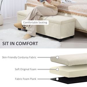47-Inch Beige Corduroy Storage Ottoman Bench <b>Footrest</b> with Legs for Bedroom & Living Room End of Bed Bench - Product Image 4