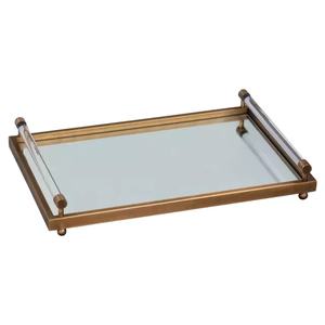 Metal Rectangular Serving tray with Handle For Home & Hotel Gold color Modern design Metal Serving Tray With Handle - Product Image 1