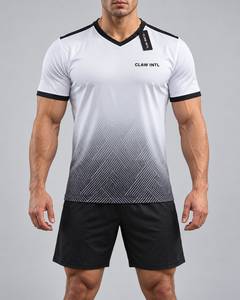 Maillot de football pour homme Claw Intl, col en V, manches courtes, sublimation géométrique, polyester respirant - Product Image 1