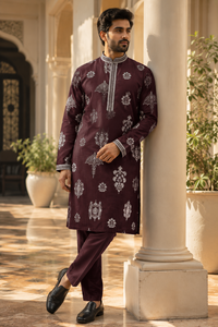 <b>Men</b> Ethnic Maroon Embroidered Cotton Kurta <b>Pyjama</b> Set Wedding Wear Designer Long Kurta Indian Pakistani Traditional Suit - Product Image 4