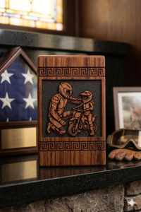 Custom Wooden Cremation Urn Keepsake <b>Box</b> Engraved <b>Memorial</b> Candle Holder for Motorcycle Theme Remembrance Gift - Product Image 2