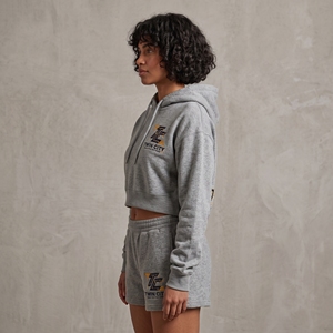 Ensemble sweat à capuche court et short gris pour femme Twin City, tenue décontractée en molleton deux pièces, idéal printemps-été - Product Image 3