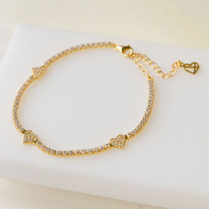 Nueva Llegada Pulsera de Cadena de Tenis de Plata 925 Bañada en Oro con Cristales y Eslabones en Forma de Corazón, Diseño Lindo y Encantador para Verano - Product Image 1