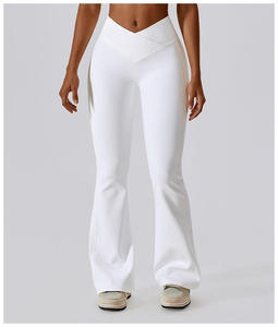 Ensemble de yoga pour femmes, haut court blanc à dos nu, leggings taille haute longueur intégrale, sans couture, en spandex et polyester, 2 pièces - Product Image 3