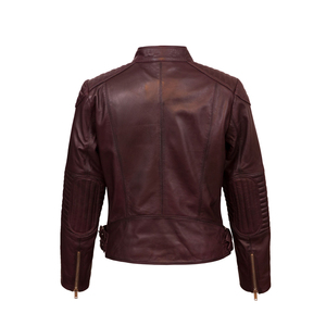 Veste moto en cuir PU rouge pour femme, manches longues, col montant, fermeture éclair, veste de motard, couleur unie, longueur courte, automne - Product Image 4