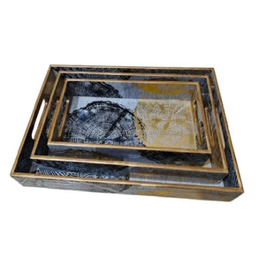 Bandeja de servicio de madera y esmalte impreso artesanal Bandeja duradera y elegante para servir aperitivos Bebidas o uso decorativo - Product Image 4