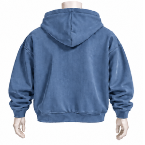 Sweat à capuche zippé pour homme en bleu acier, avec patch en chenille, en molleton épais, coupe oversize, style streetwear décontracté, avec poche kangourou - Product Image 2