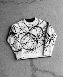 Pull en mohair duveteux de qualité supérieure, imprimé abstrait vintage, coupe ample, streetwear chaud d'hiver, unisexe, vente en gros - Product Image 5