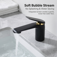 Robinet de lavabo commercial moderne noir mat avec garniture dorée en céramique pour hôtel, maison et lavabo