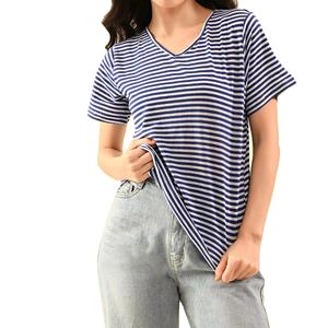 Venta al por mayor de las mujeres de cuello en V profundo impreso propia marca camisetas señoras de alta calidad 100% camisetas de algodón para la impresión en las mujeres - Product Image 1