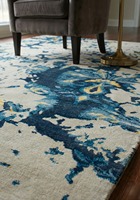 Tapis carré moderne TANUMANU OVERSEAS en laine/soie à motifs floraux, fait main, tufté à la main, avec envers en jute extra épais, à poils moyens, lavable