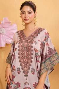 High Quality Designer Turkish Style <b>Kaftan</b> Women Polyester Handmade Batwing Sleeves V Neck Regular Fit Flared Hem Midi Eid - Product Image 2