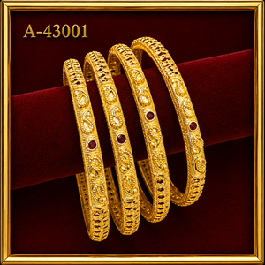 Brazaletes chapados en oro de 24 quilates para mujer con incrustaciones de rubí, diseño clásico de flores, joyería de boda A-43001 - Product Image 1