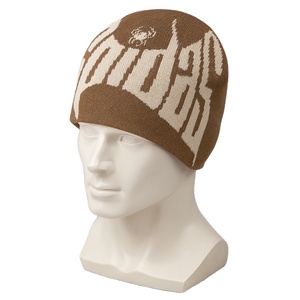 Gorro de Punto Marrón con Diseño Gráfico, Bordado 3D, Letras Góticas Audaces, Estilo Y2K, Gorro de Invierno, Moderno, Unisex - Product Image 1