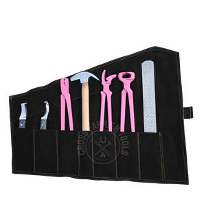 Kit de Herramientas para Herrador con Alicates para Pezuñas Recubiertos de Rosa, Clavillero, Extractor de Clavos, Martillo de Herrador, Lima de Raspado, Cuchilla para Pezuñas, Juego de Cuchillos y Estuche con Ruedas - Product Image 1