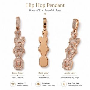 Pendentif Hip Hop en Laiton avec Micro-Pavé de Zircon Cubique et Placage Or Rose 18K pour Hommes, Mode Streetwear - Product Image 6