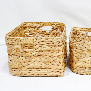 Water Hyacinth Rustic Eco-Friendly <b>Rectangular</b> <b>Storage</b> <b>Basket</b> Set with Handles for Laundry <b>Storage</b> - Product Image 3