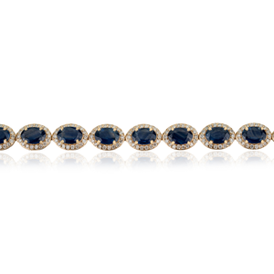 Exclusive Design 10 Ct. Blue Sapphire & Diamond Statement Halo Tennis Bracelet Bridal Wedding 18K Real White <b>Gold</b> Jewelry - Product Image 3